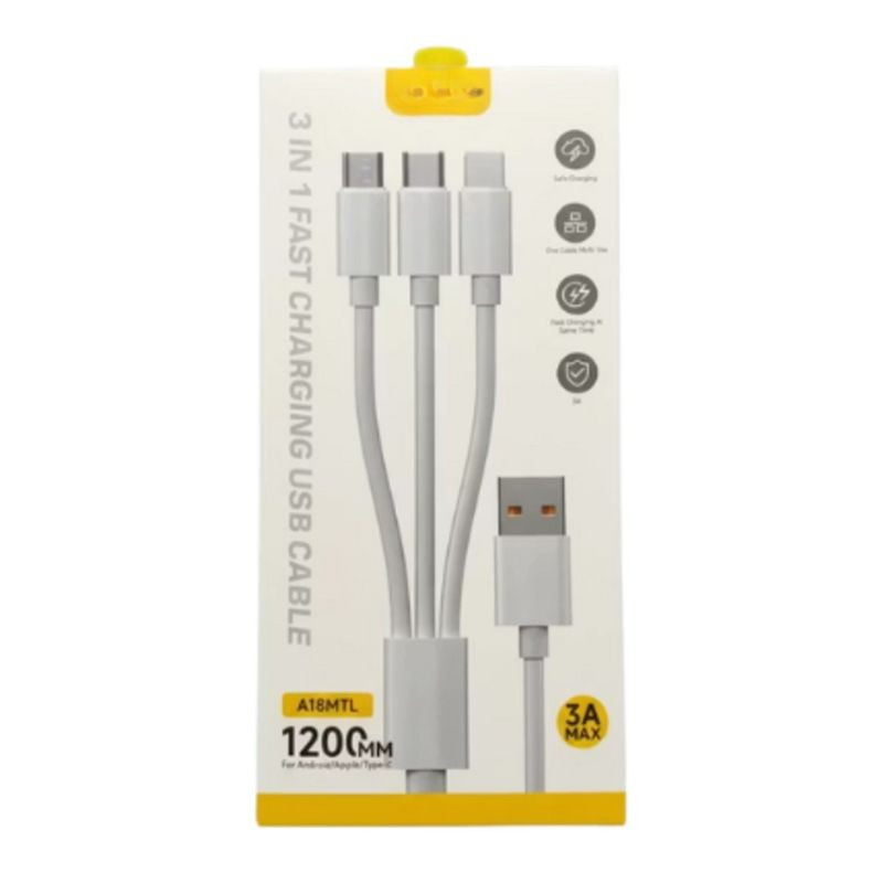کابل تبدیل USB به MicroUSB / USB-C / لایتنینگ هات ریپل مدل A18MTL طول 1.2 متر