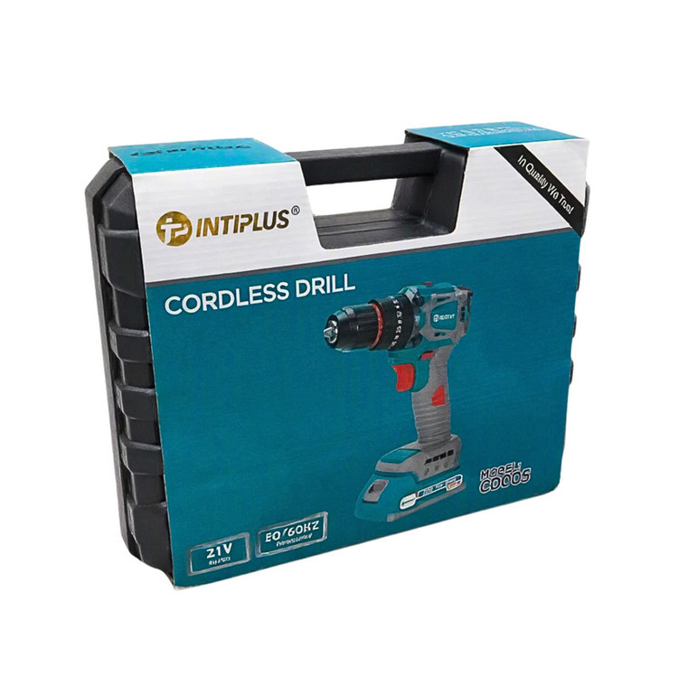 دریل پیچ گوشتی شارژی براشلس چکشی 10 میلیمتری 21 ولت اینتی پلاس مدل CD005 مجموعه 5 عددی